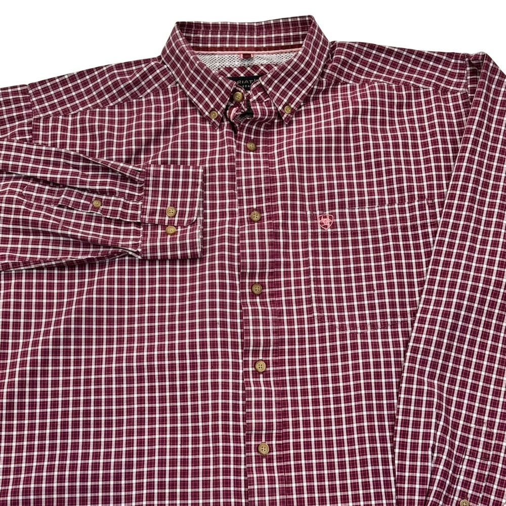 Ariat Pro Series Mens XL Tall Burgundy Plaid Long Sleeve Button Down Work Shirt